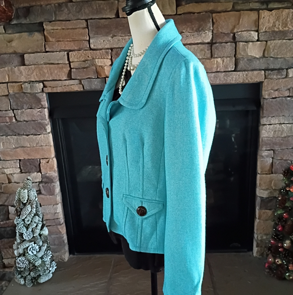Womens Turquoise Button-Front Jacket - image 2